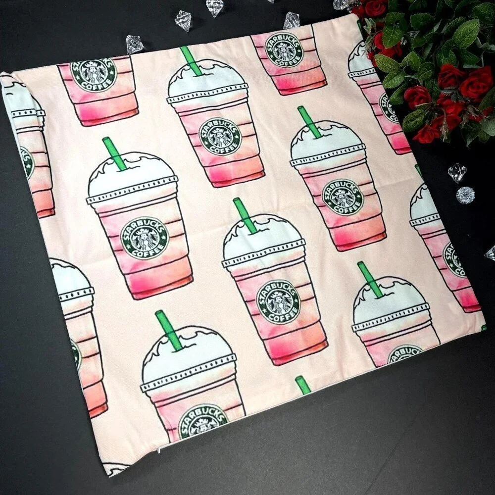 Coffee Pillow Strawberry Shake Accent Pillowcase Throw Cushion Cover Home Decor